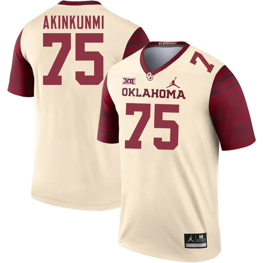 Men #75 Daniel Akinkunmi Oklahoma Sooners College Football Jerseys Stitched-Cream